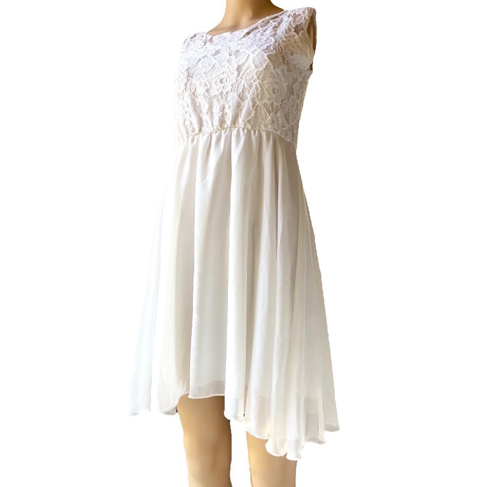 Pinc Dresses | Sleeveless Fit & Flare High-low Eyelet Lace Mini Dress.